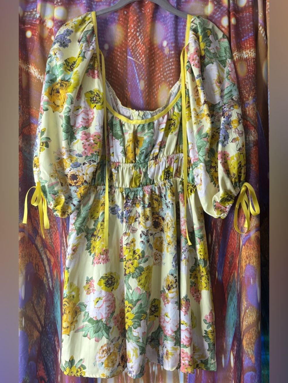 Yellow Floral Puff Sleeve Mini Dress ✨
